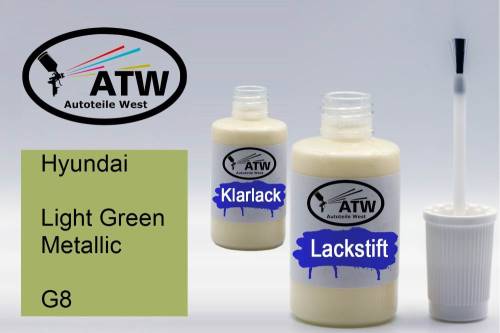 Hyundai, Light Green Metallic, G8: 20ml Lackstift + 20ml Klarlack - Set, von ATW Autoteile West.